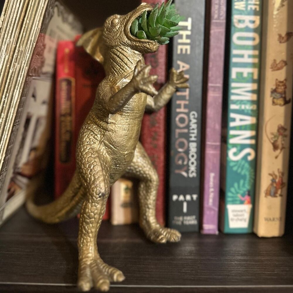 Upcycled Vintage Gold 1978 Imperial Dinosaur Toy Planter Succulent Decor